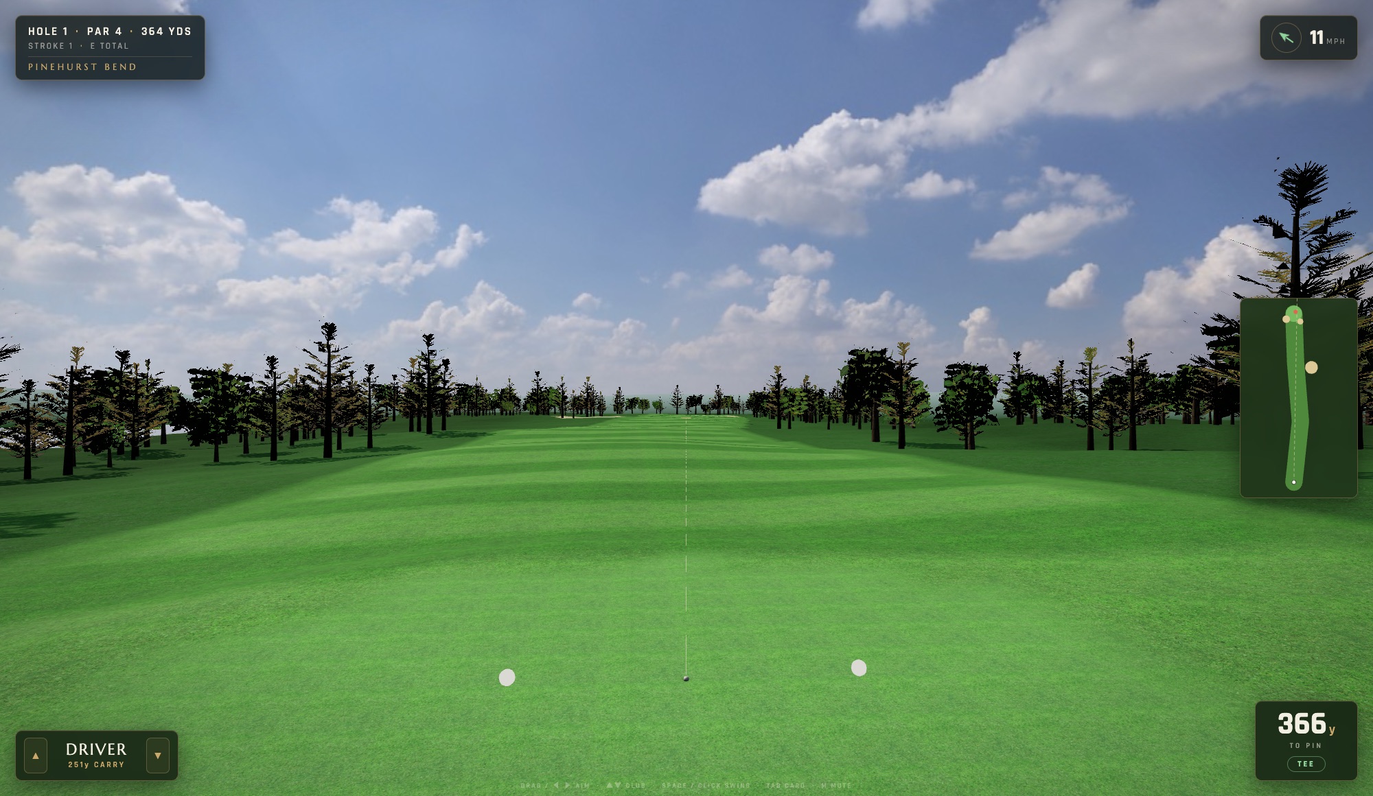 Pine Hollow National, hole 1 — the True Carry Sim